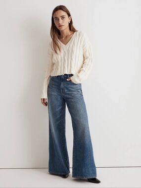 Madewell Cream Cropped Cable Knit Sweater XXS-S